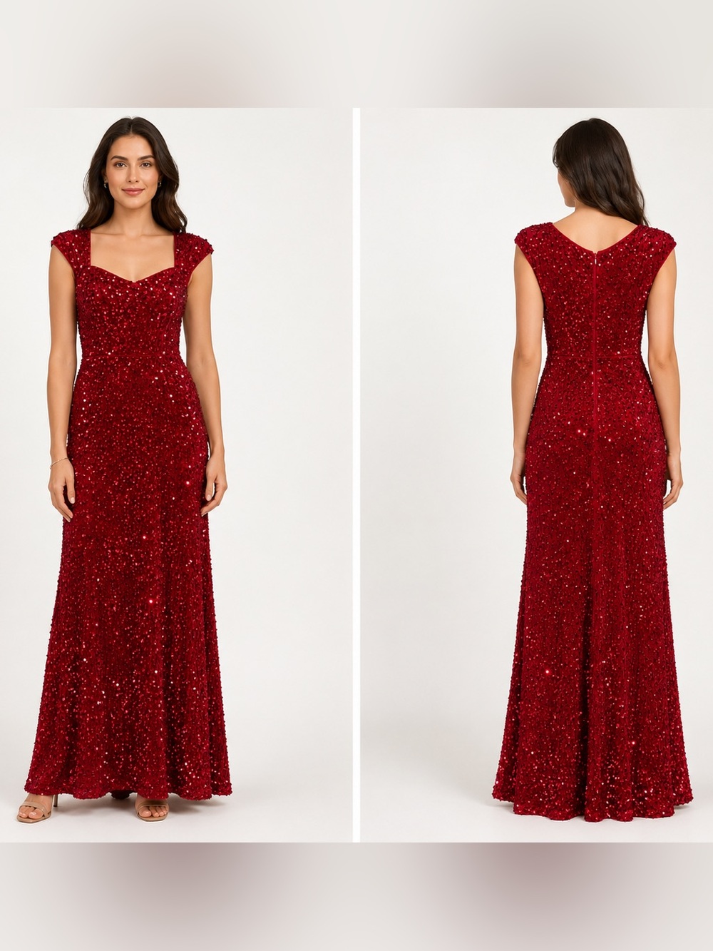 Elegant Red Sequin Evening Gown – Size M